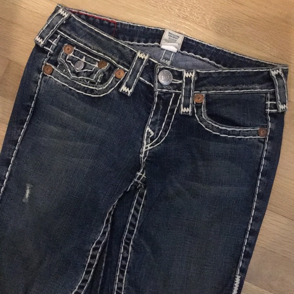 VTG Y2K True Religion Billy Super T Jeans Women 28 Low Rise Bootcut White Stitch - Picture 5 of 8